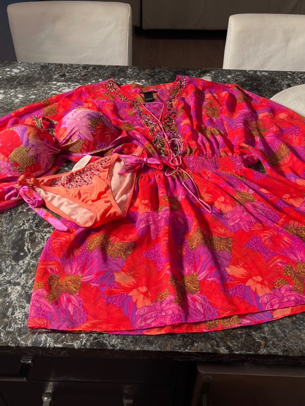 NWT never worn leopard floral vintage VS bikini push-up 34DD/S set and M coverup